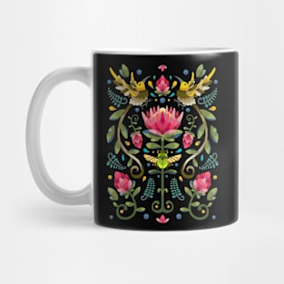 Dark Protea Flower with Sugarbird and Green Beetle Mug